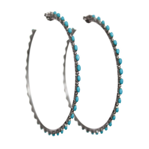 Large Silver Turquoise Hoops