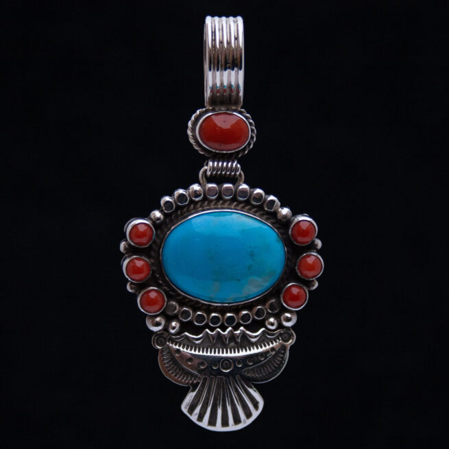 Pendentif Navajo Turquoise Corail Rouge