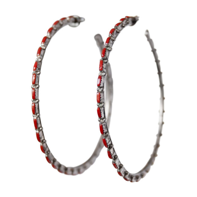 Large Red Coral Hoop Earrings - Image 5