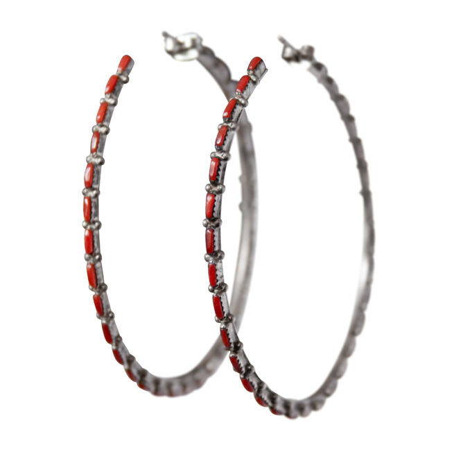 Large Red Coral Hoop Earrings - Image 4