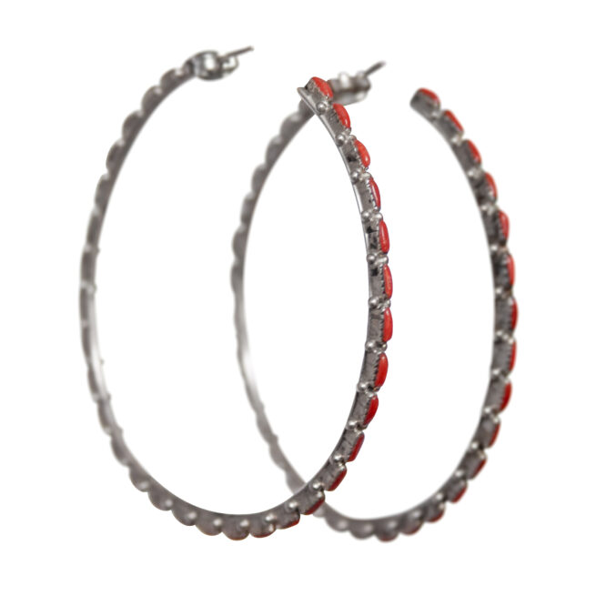 Large Red Coral Hoop Earrings - Image 3