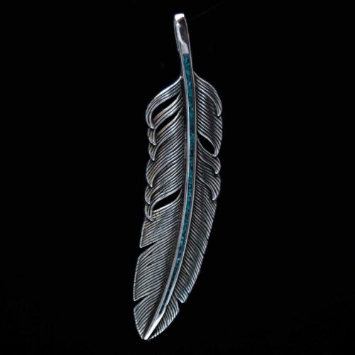 Turquoise Silver Feather Pendant