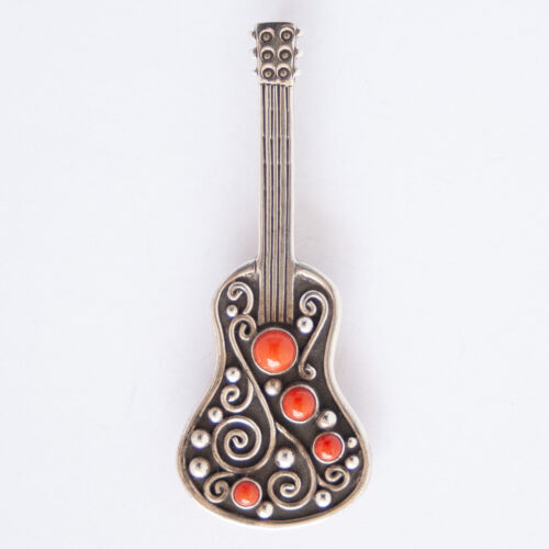 Lee Charley Red Coral Guitar Pin Brooch Pendant