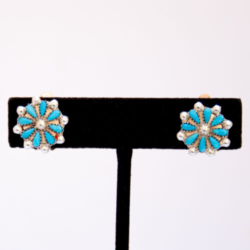Zuni Turquoise Flower Clip On Earrings