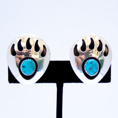 Large Turquoise Bear Paw Clip On Earrings