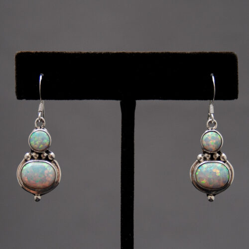 Small Double White Opal Drop Earrings
