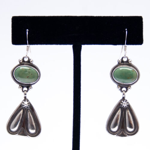 Green Turquoise Silver Triangle Drop Earrings