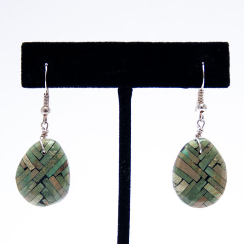 Green Turquoise Inlay Shell Drop Earrings