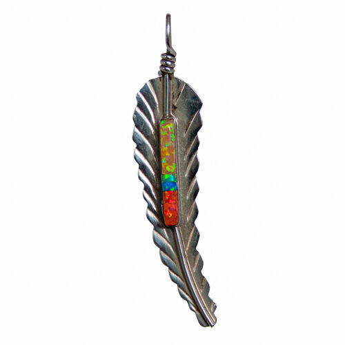 Opal Silver Feather Pendant
