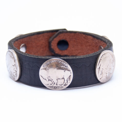 Vintage Indian Head Buffalo Nickel Black Leather Bracelet