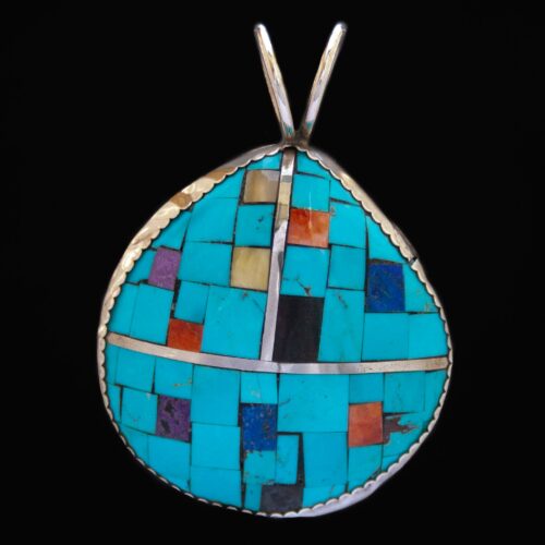 Large Turquoise Mosaic Zuni Pendant