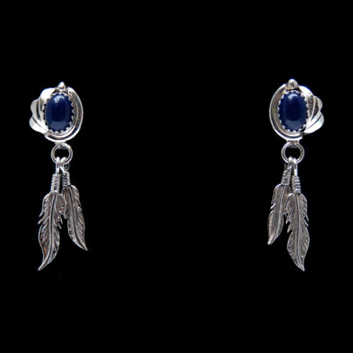 Lapis Lazuli Silver Feather Earrings