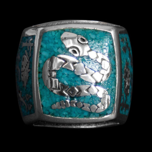 Silver Turquoise Snake Signet Ring