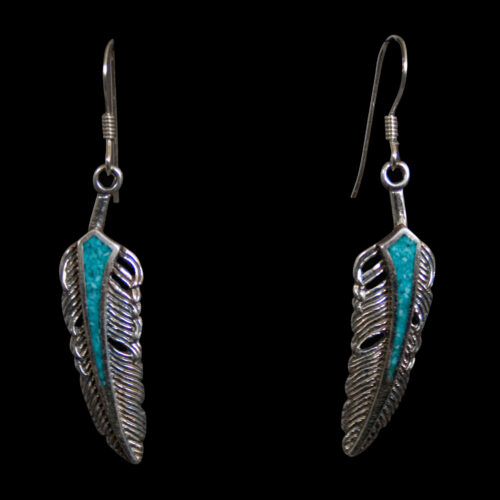 Turquoise Silver Feather Earrings