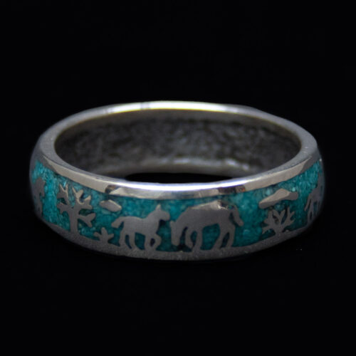 Turquoise Silver Horse Ring