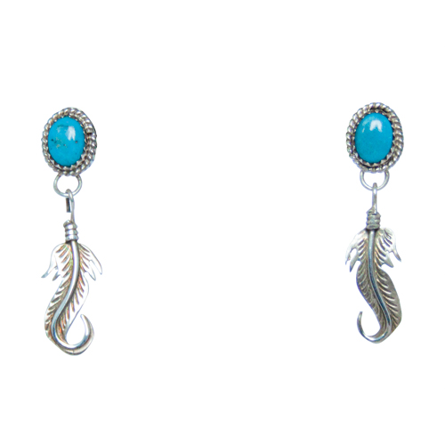 Turquoise Curled Feather Earrings