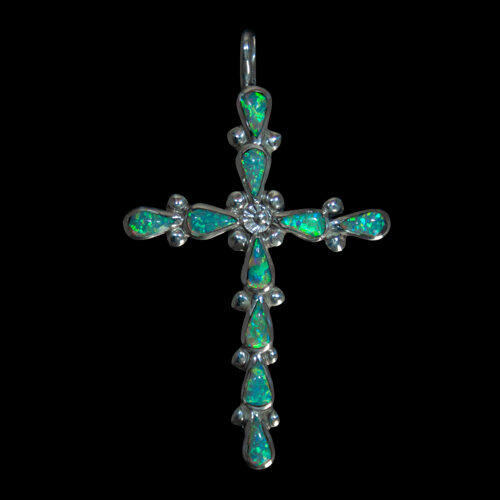 Pendentif Vert Croix Opale