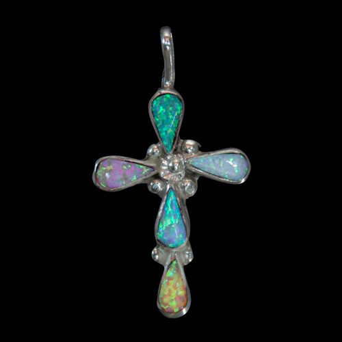 Petit Pendentif Croix Opale Multicolore