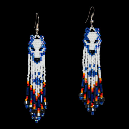 Blue Beaded Wolf Earrings