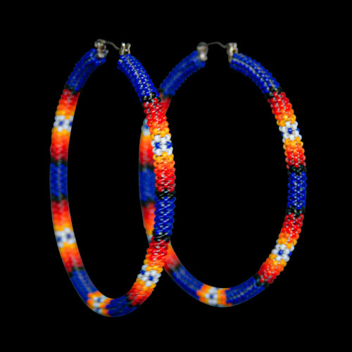 Blue Orange Beaded Hoop Earrings