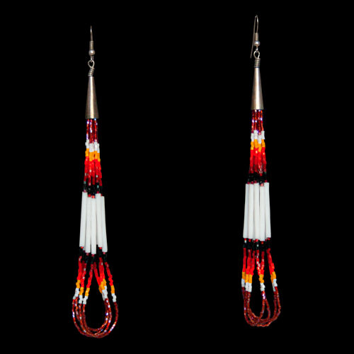 Porcupine Quill Earrings Red Beadwork