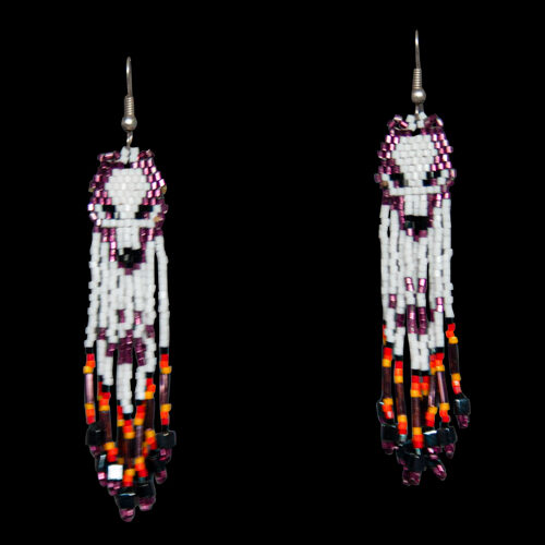 Purple Beaded Wolf Earrings