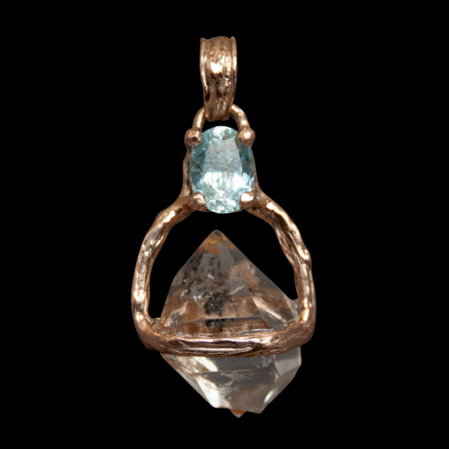 9K Gold Herkimer Diamond Blue Topaz Pendant