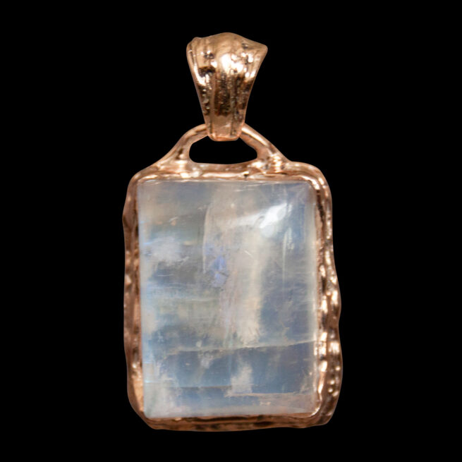 9K Gold Rainbow Moonstone Rectangular Talisman