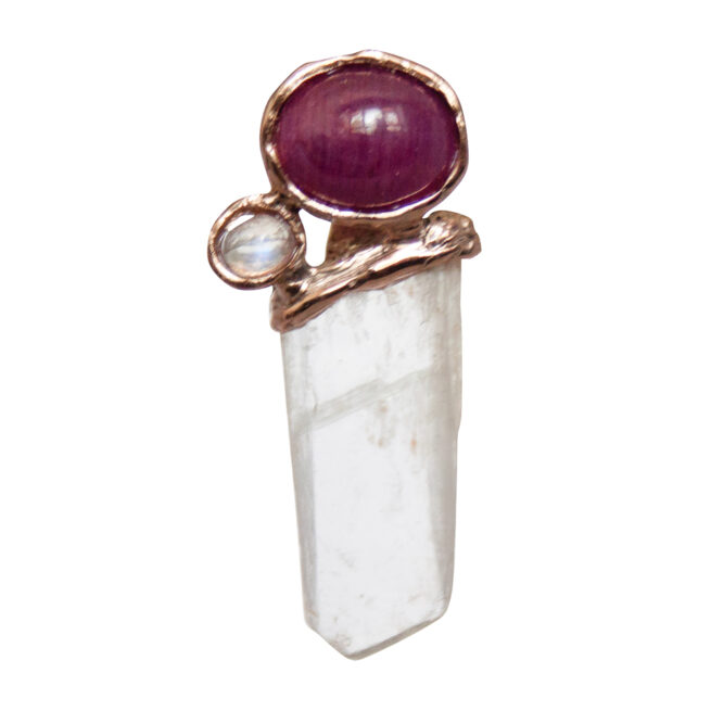 9K Gold Ruby Selenite Moonstone Pendant