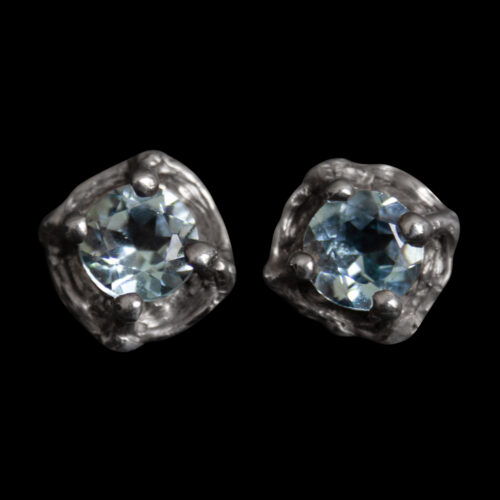 Faceted Blue Topaz Silver Studs