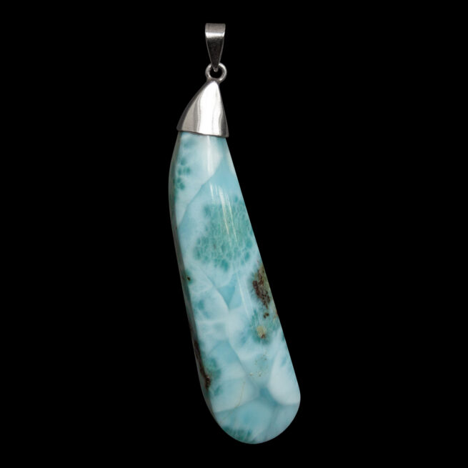 Long Blue Larimar Silver Pendant