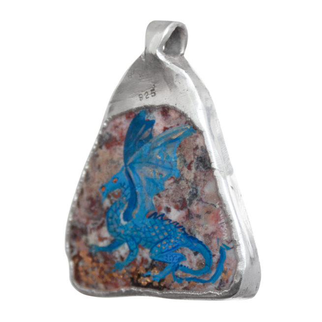 Blue Dragon Agate Silver Talisman