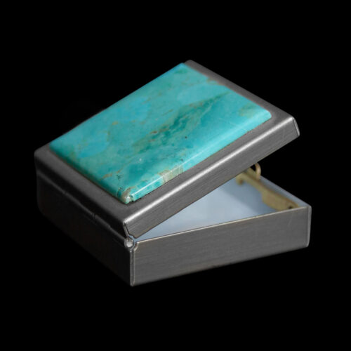 Square Navajo Turquoise Silver Box