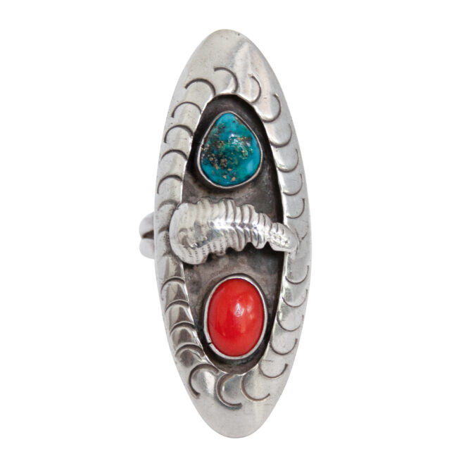 Vintage Navajo Shadowbox Turquoise Coral Ring