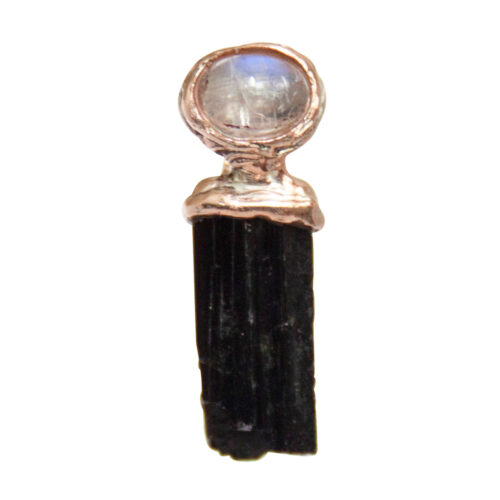 9K Gold Black Tourmaline Moonstone Pendant