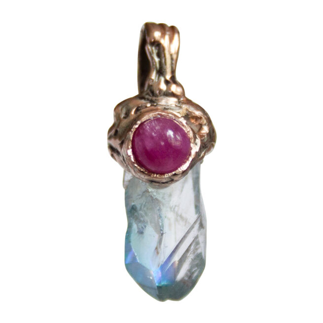 9K Gold Ruby Aqua Aura Pendant