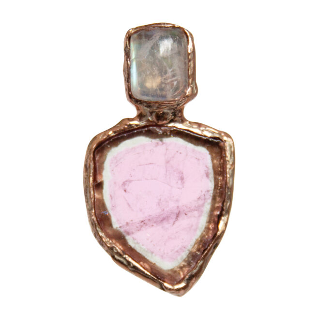 9K Gold Watermelon Tourmaline Moonstone Pendant