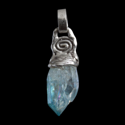 Silver Spiral Aqua Aura Pendant