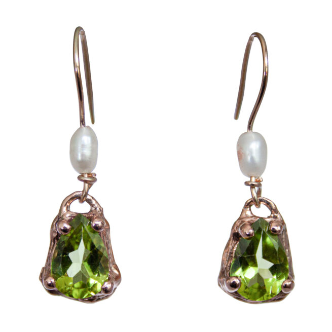 9K Gold Peridot Pearl Earrings