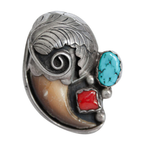 Bear Claw Turquoise Coral Ring