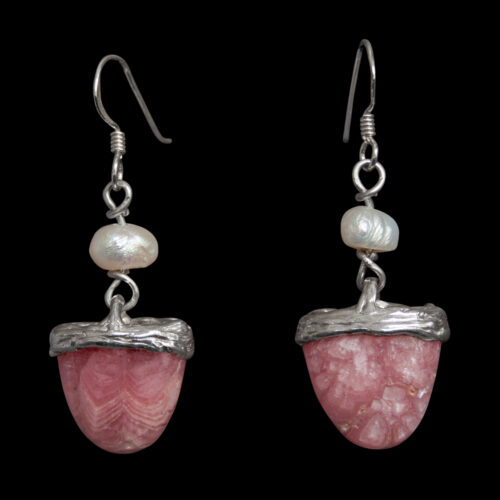 Rhodochrosite Pearl Silver Earrings