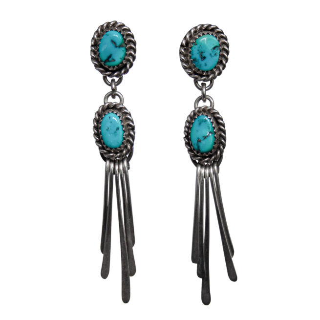 Silver Tassel Turquoise Earrings