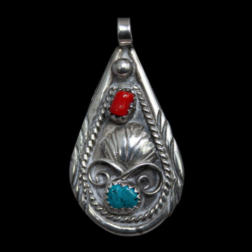 Turquoise Coral Navajo Pendant