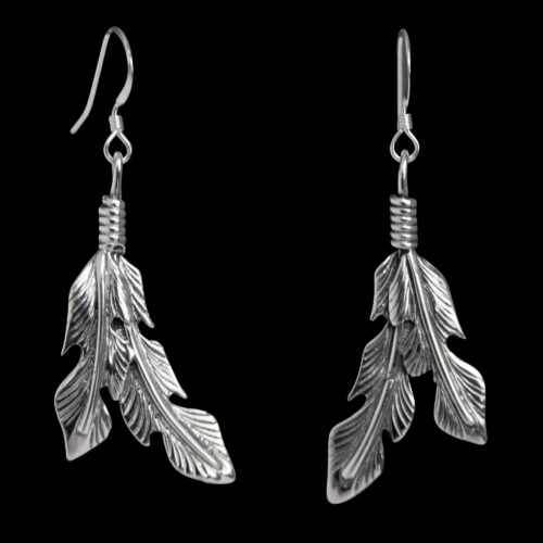 Twin Feather Silver Earrings