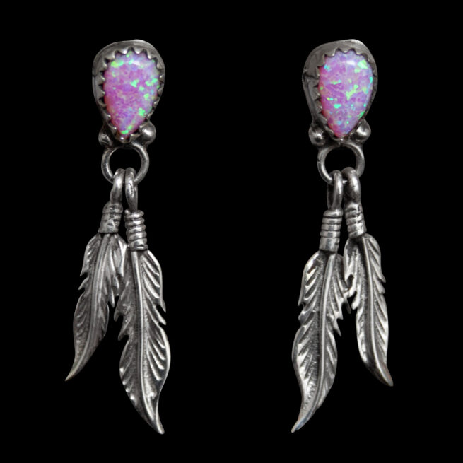 Pink Opal Feather Earrings