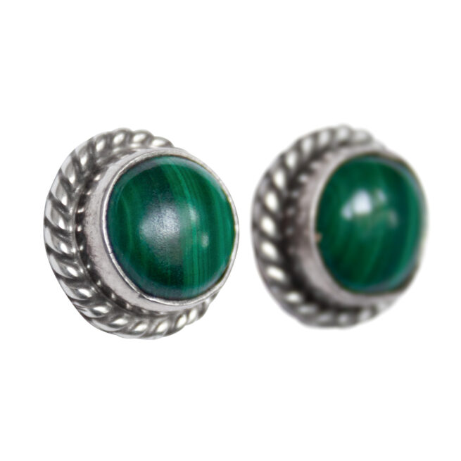 Round Malachite Stud Earrings - Image 2