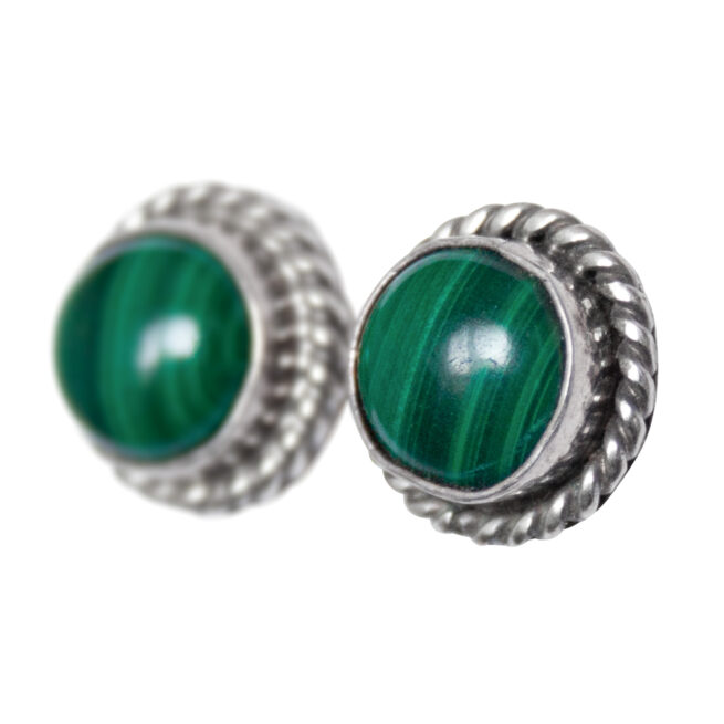 Round Malachite Stud Earrings - Image 3