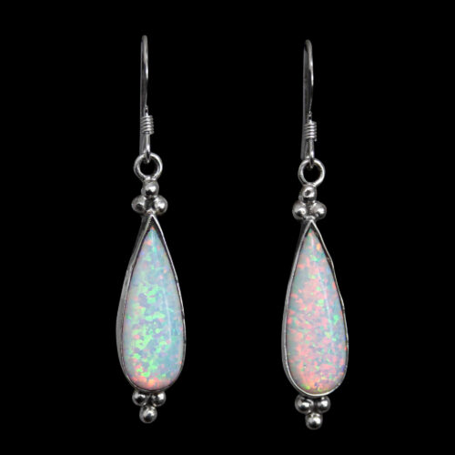 White Opal Silver Earrings